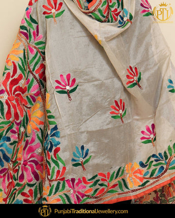 Beige & Satrangi Double Color Phulkari | Punjabi Traditional Jewellery Exclusive